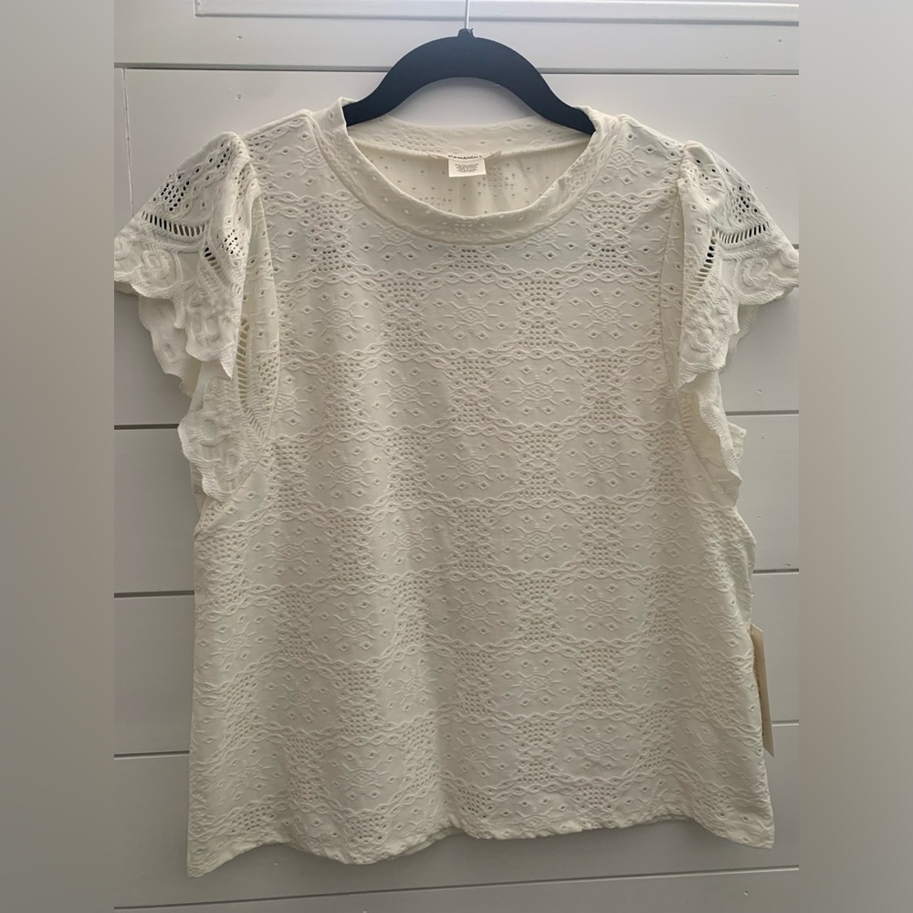 NWT, white eye-lit shirt with Ruffle sleeves.